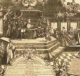 Crowning of Catherine I. Engraving by Ivan Zubov, 1724